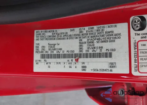 2014 Ford Fiesta Se из США, поврежденный, VIN 3FADP4BJ1EM210630